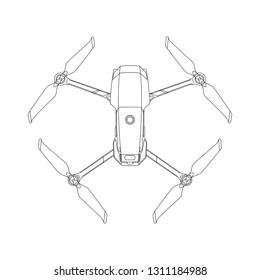 Small drone with foldable propellers outlines illustration