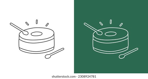 Small drum line drawing vector design. Percussion instrument mini drum clipart drawing in linear style isolated on white and chalkboard background. Musical instrument clipart concept