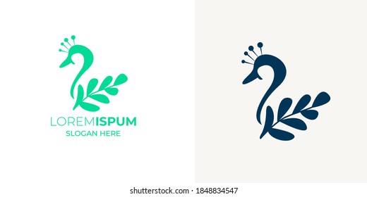 Small duck and leaf logo design template. Duck and leaf logo design vector illustration 