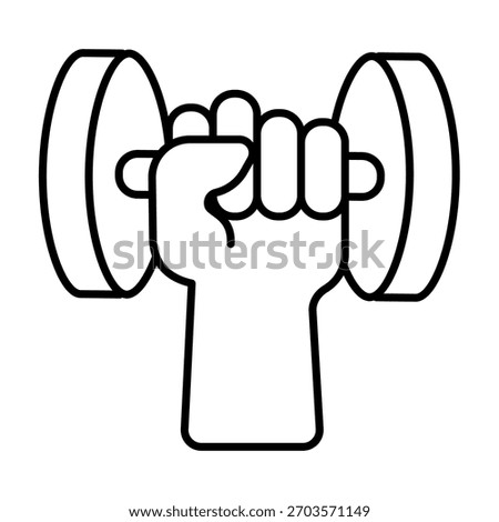 Small dumbbell in hand thin line icon, body building concept. Vector graphics. Hand with small dumbbell, sport training sign on white background, outline style icon for mobile or web design