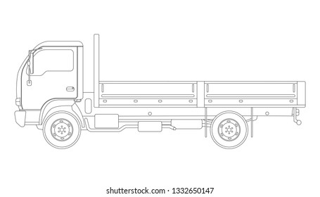 Small Dump Truck,  Vector Illustration, Lining Draw, Profile Side