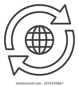 Small Earth Globe inside Arrows vector World concept outline icon or symbol