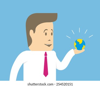 Small earthly ball in the hand of a businessman