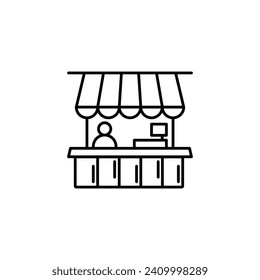 Small Eatery Booth Line Icon. Snack stall icon in black and white color.