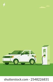 small electric car charging battery at a station on clear sky for better green friendly environment