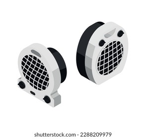 Small electric fans isometric icon on white background 3d vector illustration