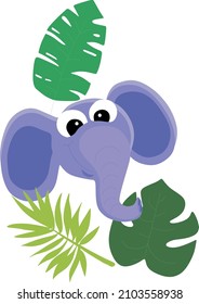 Ein kleiner Elefant, umgeben von Blättern