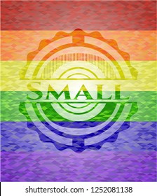 Small emblem on mosaic background with the colors of the LGBT flag