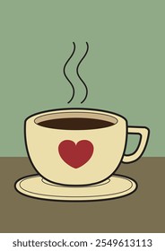 Una Pequeña taza de espresso con café servido, con un detalle en forma de corazón. Un diseño dulce para los amantes del café y las celebraciones románticas.