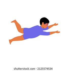 A small European boy in goggles swims. A child in a swimming suit. Isolated vector illustration