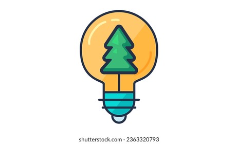 Árbol verde pequeño, fresco dentro de la bombilla eléctrica. Cuidado con el medio ambiente, uso cuidadoso de la electricidad. Concepto ecológico creativo. Icono vectorial del contorno de dibujos animados aislado en fondo blanco