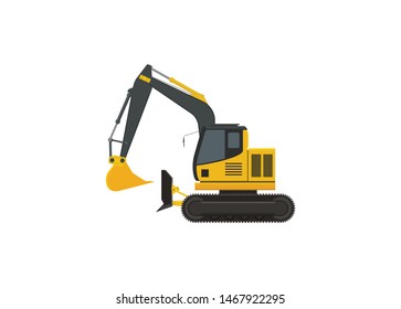 Small excavator with bulldozer shovel. Simple illustration