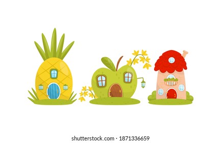 Small Fairytale Houses for Gnome or Dwarf Vector Set