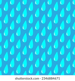 Small falling drops isolated on blue background. Cute seamless pattern. Vector simple flat graphic illustration. Texture.