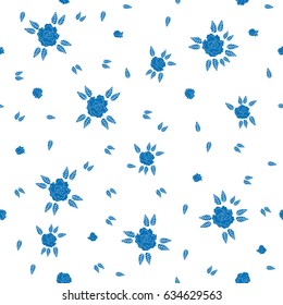 Small falling roses. Seamless floral background with vintage motifs.
