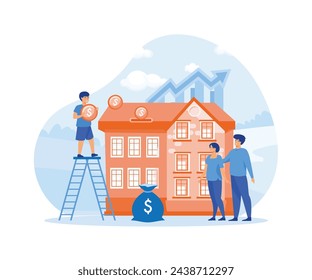 Small Families Buy Home on a Mortgage and Pay Credit to the Bank. Investing Money in Real Estate Property. flat vector modern illustration 