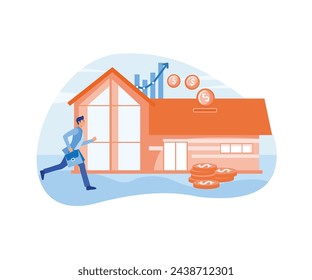 Small Families Buy Home on a Mortgage and Pay Credit to the Bank. Investing Money in Real Estate Property. The concept of KPR, Rent and KPR. The right purchase. flat vector modern illustration 