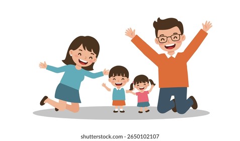 A small family is enjoying a joyful moment together. Laughter fills the air as they sit in the park, chatting while sharing some snacks. The children run around happily, 
