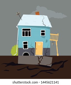 Small Family House With Foundation Problems, EPS 8 Vector Illustration