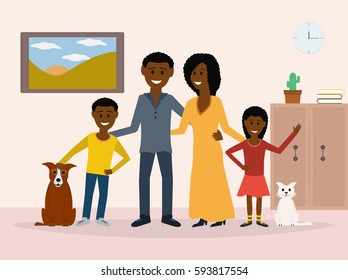 Small family. Vector flat illustration. African American.