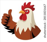 Small Farm Bird Displaying Approval Gesture with Upward Thumb in Cute Cartoon Style