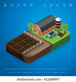 Small farm buildings isometric landscape