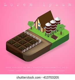 Small farm buildings isometric landscape