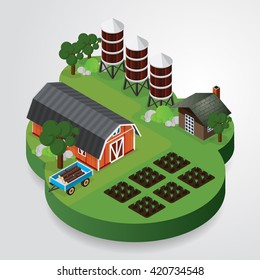 Small farm buildings isometric landscape