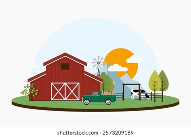 Small farm. Countryside landscape. Vector