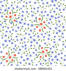 Small Feminine Seamless Pattern. Floral Texture with a Lot of Tiny Flowers Scattered on White Background. Romantic Ornament in Country Style for Textile, Fabric, Calico, Print, Wallpaper