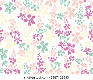 Small field buttercup flowers seamless pattern vector illustration. Millefleurs pretty motif. Shabby chic textile print with flower truss elements. Buttercups blossom summer print.