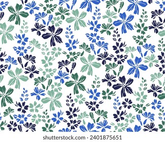 Small field buttercup flowers seamless pattern vector illustration. Ditsy vintage motif. Country-style gift wrap print with flower inflorescences. Forget-me-nots blossom summer print.