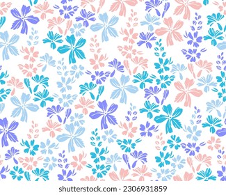 Small field forget-me-not flowers repeat ornament vector illustration. Millefleurs simple motif. Country-style fabric print with flower inflorescences. Forget-me-nots bloom summer print.