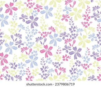 Small field forget-me-not flowers seamless pattern vector design. Millefleurs rustic motif. Floral gift wrap print with flower truss elements. Forget-me-nots bloom spring print.