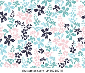 Small field forget-me-not flowers seamless pattern vector illustration. Millefleurs gentle motif. Country-style wallpaper print with flower inflorescences. Forget-me-nots blossom summer print.