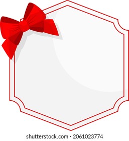 Small figured carved white greeting card with bright red bow. Design for prizes, gifts, surprises, for sale, discounts. For Birthday, New Year and Christmas, Valentine Day. Flat cartoon objects ,