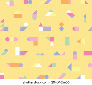 Small figures are combined on a yellow background to create a cute shape. Simple pattern design template.