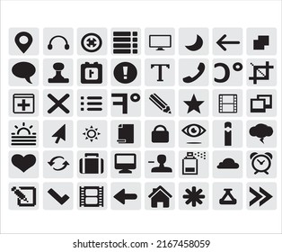 Kleine, feine, schwarze Web-Symbole auf weißem Hintergrund