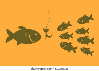 small fish and big fish is near the hook