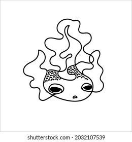 Pequeños peces dibujados con un contorno negro a mano al estilo de doodle de dibujos animados aislados en fondo blanco. Elemento de diseño de línea continua de dibujos animados para impresión de bebés, embalaje, papel de embalaje, papel tapizado para bebés.