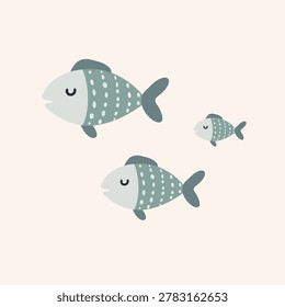 Small fish group illustration in soft blue tones minimal style