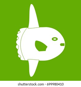 Small fish icon white isolated on green background. Vector illustration