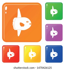 Small fish icons set collection vector 6 color isolated on white background