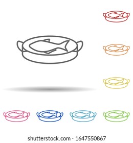 Small fish on the board in multi color style icon. Simple thin line, outline vector of food icons for ui and ux, website or mobile application