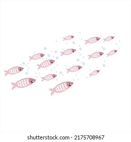 small fish pink and with air bubbles in the sea, fish swim in a flock