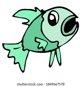 un pequeño pez con la cara asustada. emoticono de mascota de ilustraciones de dibujos animados