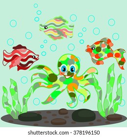 Small fishes, octopus 