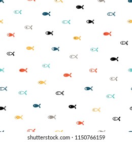 Small Fishes Seamless Pattern. Background for Kids with Hand drawn Doodle Cute Fish. Cartoon Sea Animals Vector illustration in Scandinavian style