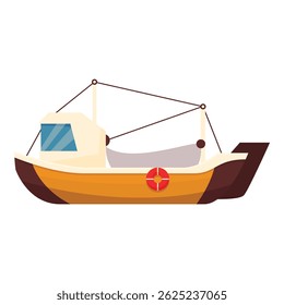 Small fishing boat equipped with empty net floating on water
