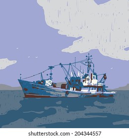 Small fishing boat graphic vector illustration